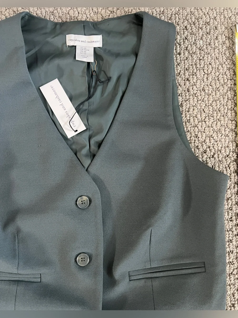 NWT cupcakes & cashmere Forest Green Button Vest & Pants Set size extra small - Picture 2 of 8